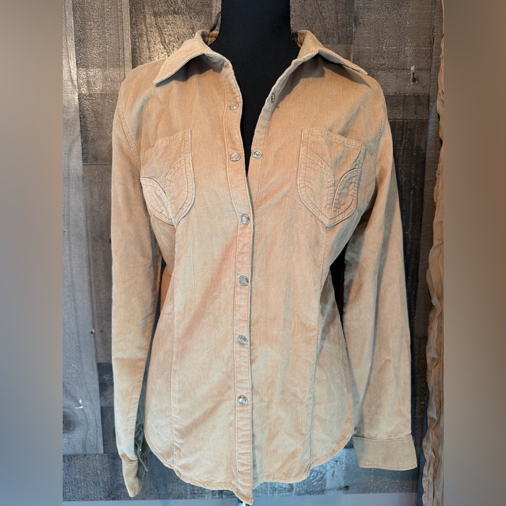 Gloria Vanderbilt Tan Corduroy Button-Front Shirt